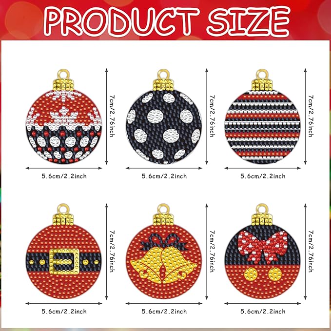 Cinrobiye 12 Pieces Christmas Diamond Painting Keychains Kits with Tools Christmas Ball Diamond Art Hanging Ornaments DIY Xmas Refrigerator Decor Craft Kits for Holiday Party (Ball1)