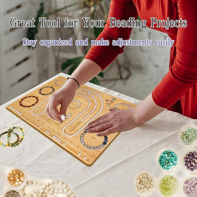 Favonuovy Bead Boards for Jewelry Making Bamboo Bracelet Measurement Board 4.5" 5" 5.5" 6" 6.5" 7" 7.5" All in Inches Beading & Jewelry Making Trays Mats Wooden Bracelets and Necklace Design Board
