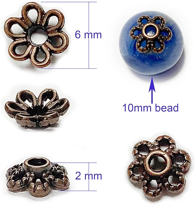 Heather's cf Flower Bead Caps Custom Fancy Charm Jewelry Making Spacer Kit Findings Bulk Vintage for Bracelets Earrings Necklaces Rings Beading Supplies Craft Non Tarnish DIY (Tiny Copper - 500 Pcs)