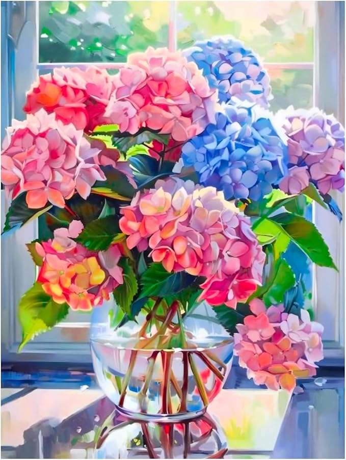 Reivworl Hydrangea Diamond Art Kits for Adults, Flowers Diamond Painting Kits, Gem Art Kit for Gifts and Home Interior Decor 12x16 Inch