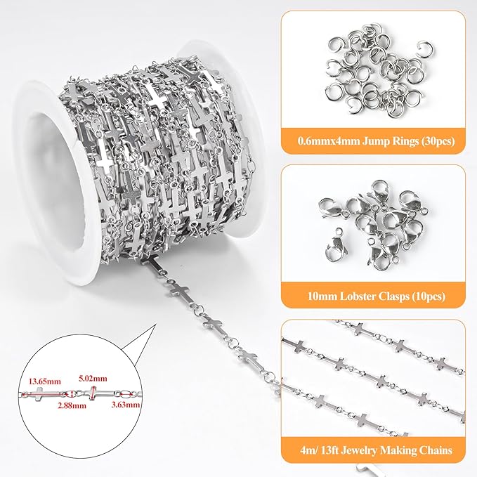 YOUBEIYEE 4 Meters Stainless Steel Jewelry Making Chains Cross Link Chains Bulk for Women Necklace DIY with Jewelry Accessories