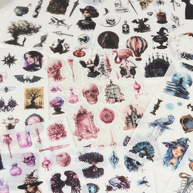 410pcs Gothic Washi Journal Stickers for Journaling, 24 Sheets Precut Large Halloween Sticker Book for Junk Journal Supplies, Scrapbooking, Collage, Bullet Journals, Planners, Art Crafts