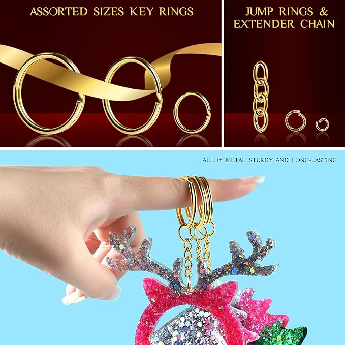 LEOBRO Keychain Making Kit, 265PCS Keychains Clips and Key Rings, Metal Lobster Claw Clasps and Key Chain Rings, Key Rings Bulk, Keychain Rings, Clip for Key Chains, Jewelry Making, Crafts, Gold