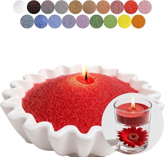 Aufien Candle Sand with Wicks, 21.4 Oz Pearled Candle, DIY Bead Powder Sand Wax Making kit Refillable Non Toxic for Handmade, Mother's Day Wedding and Halloween Christmas Decorations Red