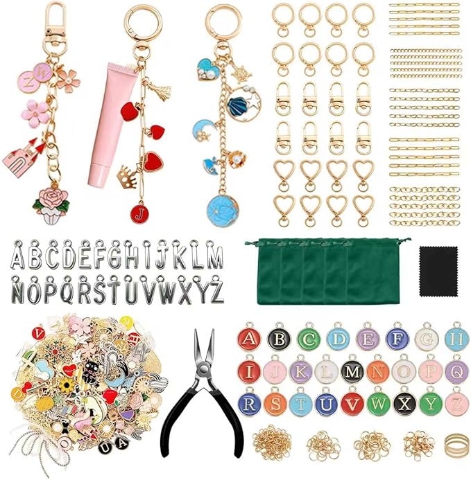 544 Pcs DIY Keychain Making Kit - Complete Making Set with Enamel Charms, Gold Chains, Pliers & 5 Pouches | All-in-One Supplies for Keychain Making, Gifts for Mom, Women, Best Friend & Beginers