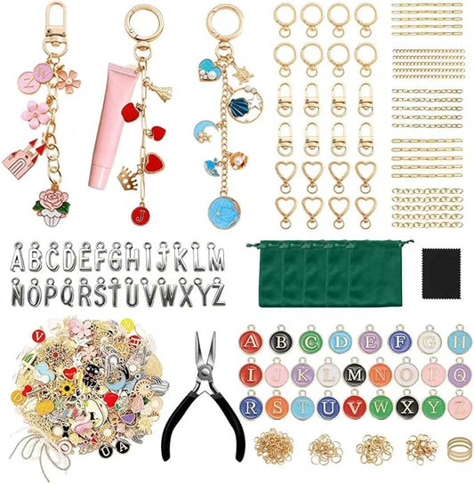 544 Pcs DIY Keychain Making Kit - Complete Making Set with Enamel Charms, Gold Chains, Pliers & 5 Pouches | All-in-One Supplies for Keychain Making, Gifts for Mom, Women, Best Friend & Beginers