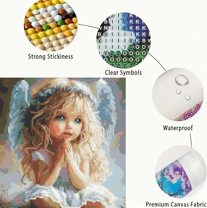 GEMFAMILY Diamond Art Kits for Adults,Little Angel 5D Diamond Painting Dots Art Kits for Adults Beginner, DIY Full Round Drill Gem Art and Crafts for Home Wall Decor 13.8 X 13.8inch