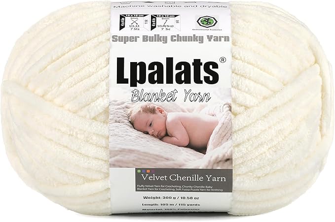 Baby Blanket Yarn for Crocheting - 1 Pack of 300g/10.6oz Super Fluffy Chunky Chenille Yarn for Hand Knitting, 115 yds Super Bulky Plush Yarn for Cozy Blankets and Amigurumi (1, Milk White)