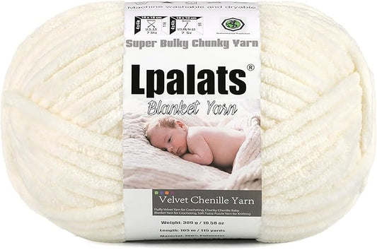 Baby Blanket Yarn for Crocheting - 1 Pack of 300g/10.6oz Super Fluffy Chunky Chenille Yarn for Hand Knitting, 115 yds Super Bulky Plush Yarn for Cozy Blankets and Amigurumi (1, Milk White)
