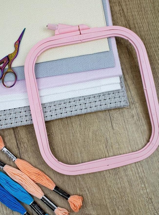 nurge square embroidery hoop - plastic cross stitch frame for needlepoint & embroidery - adjustable craft hoop - pink - no:1 (x small)