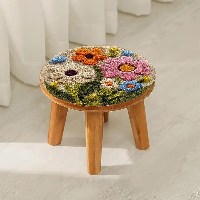 Latch Hook Rug Kit Abstract Cute Wild Flower Easy for Beginners Round Shape Carpet Crochet Yarn Craft Mini Rug DIY Hook and Latch Little Tapestry for Home Decor 30x30cm