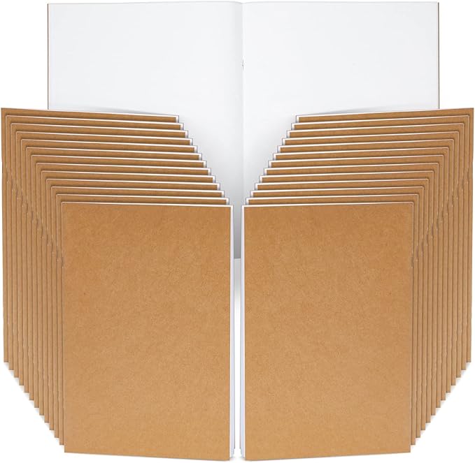 Paper Junkie Journaling Notebooks - 24 Pack, 8.5 x 11 In, Brown, Soft Cover - Blank Unlined Kraft Paper Sketchbooks & Writing Journals Bulk for Sketching & Note Taking