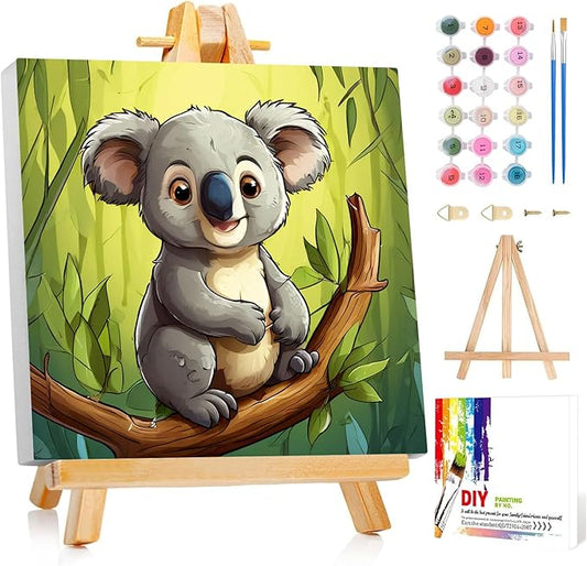 Reivworl Paint by Numbers Kit for Kids with Frame and Easel, Koala Paint by Number for Kids Age 6-8-12, Paint by Numbers Kits for Gifts and Home Decor - 8X8Inch