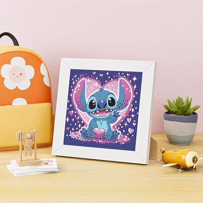 Gearock Diamond Art Kits with Wooden Frame, Easy DIY Small 5D Diamond Painting Kits, Heart Big Gem Kits for Adults Beginners Cartoon Lovers Halloween Christmas Birthday Gifts