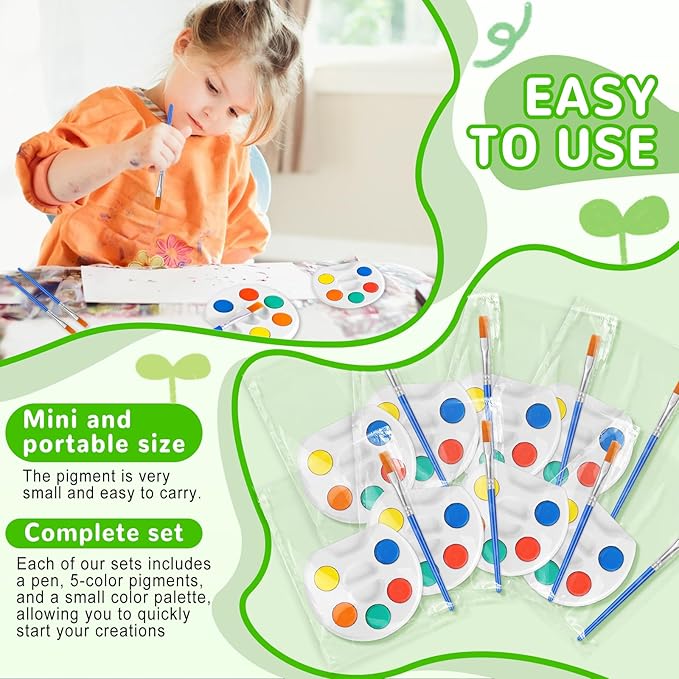 mini watercolor paint set for kids.36 pack watercolor paint kids,5 color water color set with paint brush and palette tray.diy for art party favors, prizes,birthday