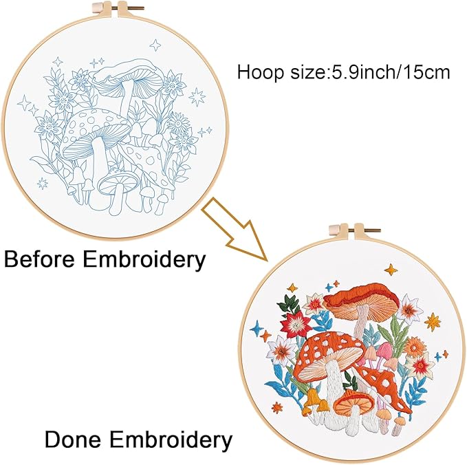 Louise Maelys Embroidery Kit for Beginners,Canvas Makeup Bag,Cross Stitch Kits for Adults,Arts Crafts Needlepoint-Mushroom Flower Pattern