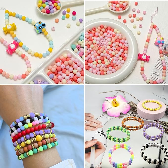 2100Pcs 6mm Matte Acrylic Round Beads for Jewelry Making, 28 Colors Frosted Round Beads for Bracelets Making Kit Candy Color Plastic Bubble Gum Bead Pastel Loose Bead Bulk for DIY Necklace Crafts