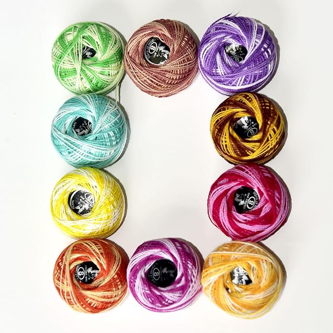 Crochet Thread 10 Balls Cardinal Size 8 for Crochet Hardanger Cross Stitch Needlepoint Hand Embroidery (Variegated Light Colors Series)
