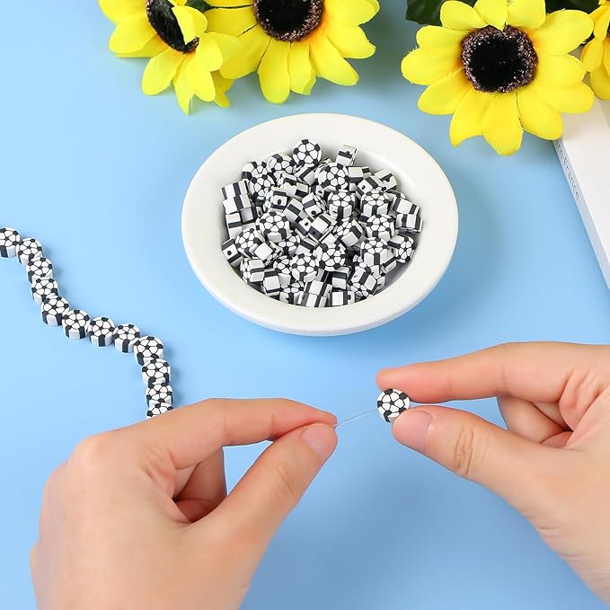 EVERMARKET 100pcs Soccer Beads Polymer Clay Football Softball Beads Charms Soccer Ball Spacer DIY Sports Bead for Necklace Bracelet Handmade Jewelry Making Accessories Supplies