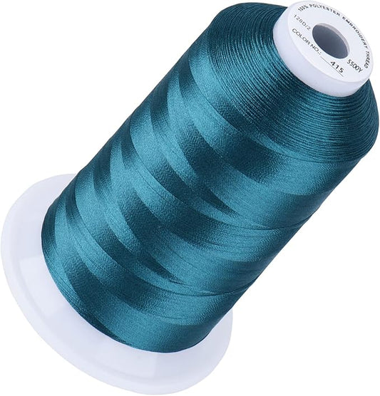 Simthread 5500Yds Embroidery Thread, 5000M High-Yardage 40WT 100% Polyester Thread – 170+ Vivid Colors, High-Speed Rated – Compatible with Brother, Singer, Janome & More - Peacock Blue 415