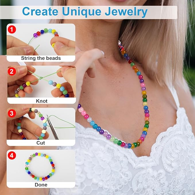 XSEINO About 1200PCS 6mm Original Color Glass Beads Bracelet Making Kit,24 Assorted Color Series Colorful Crystal Beads for Bracelet and Jewelry Making and DIY Crafts,Friendship Bracelets
