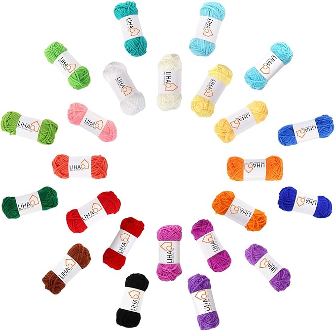 LIHAO 24 Acrylic Yarn Skeins for Knitting Mini Yarn Assorted Colors for Crochet Crafts DIY Gift — 100% Acrylic, 15g