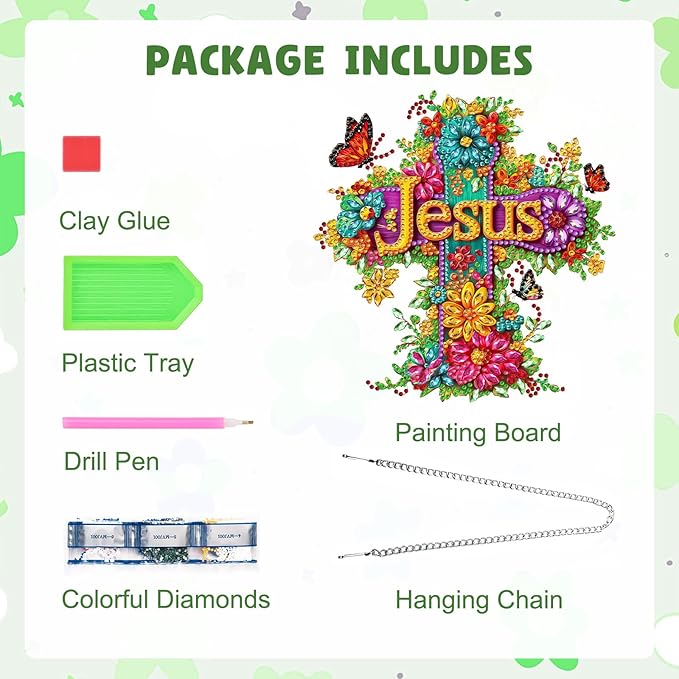 MAXBYE Diamond Art Kits for Adults Hanging Pendant, Jesus Cross DIY Special Shaped Diamonds Painting Double Sided Rhinestone Gem Art for Beginners Gift Window Wall Door Decoration 8×8 Inch