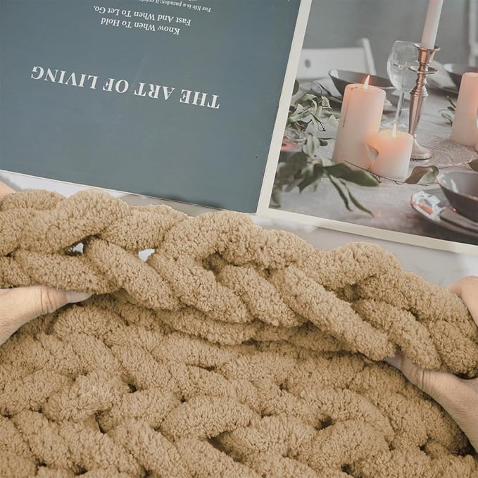 Chunky Yarn for Hand Knitting and Blankets – Super Soft Jumbo Chenille Yarn Pack for Crocheting, Bulky DIY Projects, 8 Skeins(Coffee)