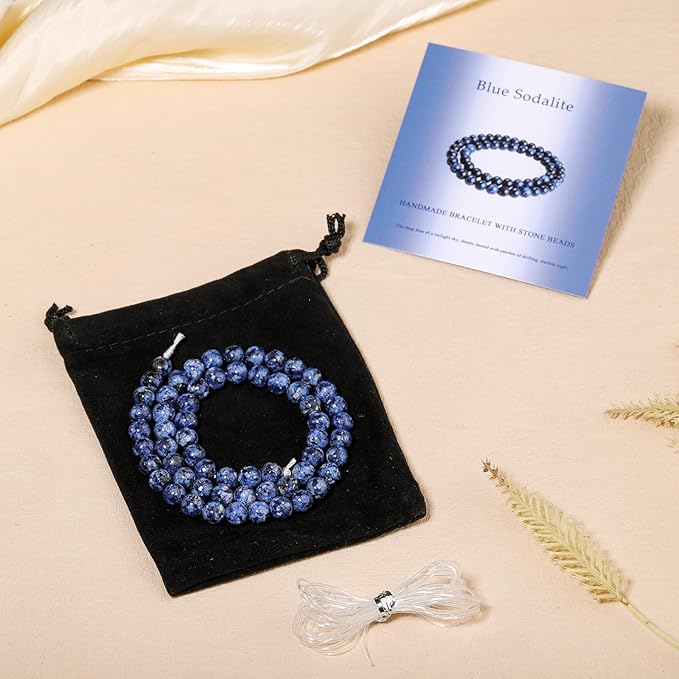 Stone Beads, 45pcs Blue Sodalite, 8mm Round Loose Beads for Jewelry Making, Bracelets, with Bag, String & Card