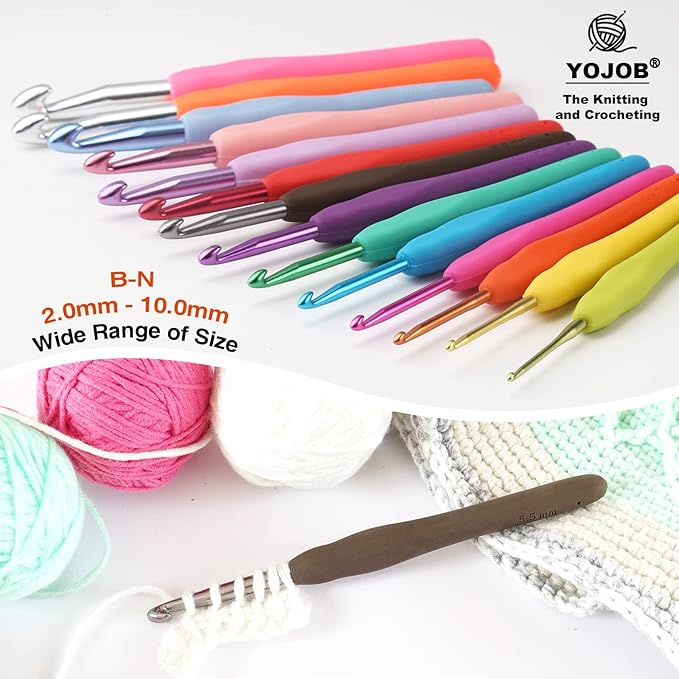 YOJOB 2Pack Size H / 5mm, I / 5.5mm Crochet Hooks, Super Smooth & Ergonomic for Beginner and Advanced (5.0mm,5.5mm)