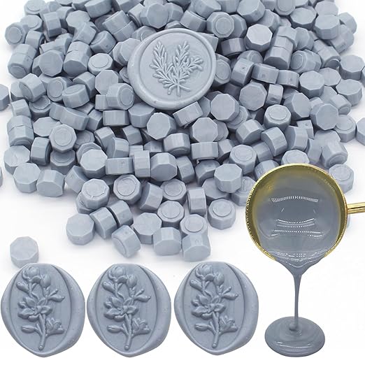 250pcs Wax Seal Beads Dusty Blue, Andotopee Premium Sealing Wax Beads for Stamp Seals, Octagon Seal Stamp Pellets Refill Pack for Wedding Invitation, Letter Envelope, Scrapbook DIY & Bridal Crafts