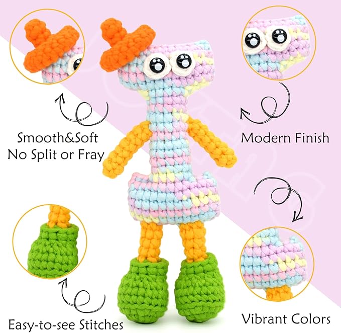 3 Pack Beginners Crochet Yarn Pink Purple Blue Yellow Cotton Crochet Yarn for Crocheting Knitting Beginners with Easy-to-See Stitches Cotton-Nylon Blend Crochet Yarn for Beginners Crochet Kit(3x50g)