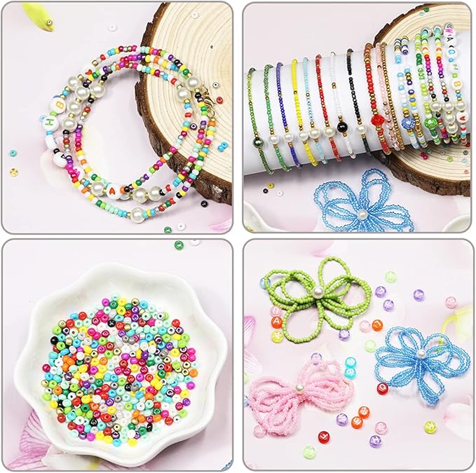 8/0 3mm Glass Seed Beads About 7200pcs 24 Colors Loose Craft Kit Earring Making Seed Beads with 24-Grid Plastic Storage Box for Jewelry Making