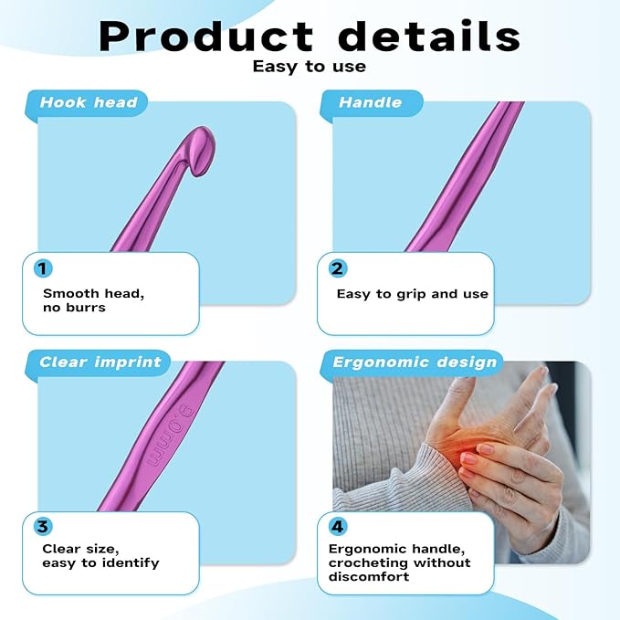 Mayboos 35 Pcs Crochet Hooks Set, Coloured Aluminum Ergonomic Handle Crochet Knitting Needles Craft Yarn for Beginners and Experienced Crochet Hook