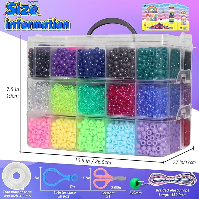 6000Pcs Pony Beads Bulk,30 Colors Rainbow Kandi Bead for Hair Braiding Friendship Bracelet Making Kandi Jewelry Key Chains DIY Crafts Chirstmas Gifts (11000PCS)
