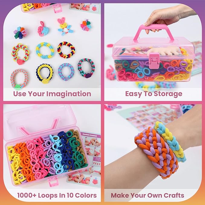 DDAI Bracelet Making Kit for Girls Ages 6-12 – Arts and Crafts for Kids Weaving Loom Bracelets Kits -1000+ Colorful Elastic Cloth Loom Bands – Great Birthday Gift for Girls Boys 7 8-12 Years Old