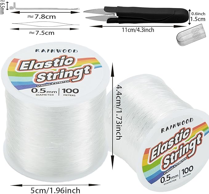 Elastic Bracelet String Cord Kit: 2 Rolls of 200m (0.5mm) Clear Beaded Stretch Cord with Tools - Perfect for Bracelet Making and DIY Jewelry Projects!