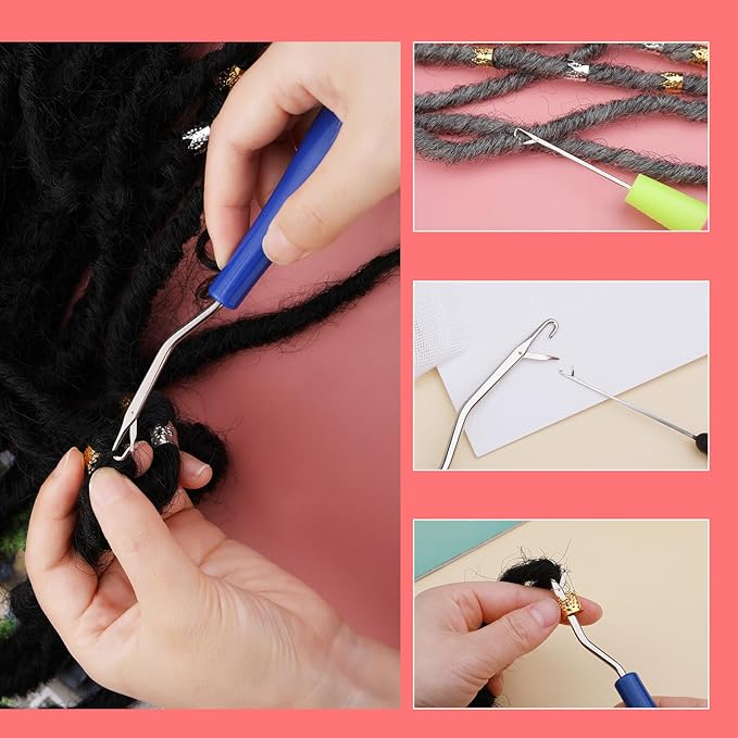 Dreadlock Crochet Hook, 48 Pcs Loc Crochet Needle, 6 Dreadlock Crochet Needle, Crochet Hooks for Hair, Different Size Bent Latch Hook with Case and Dreadlocks Tool (Purple)