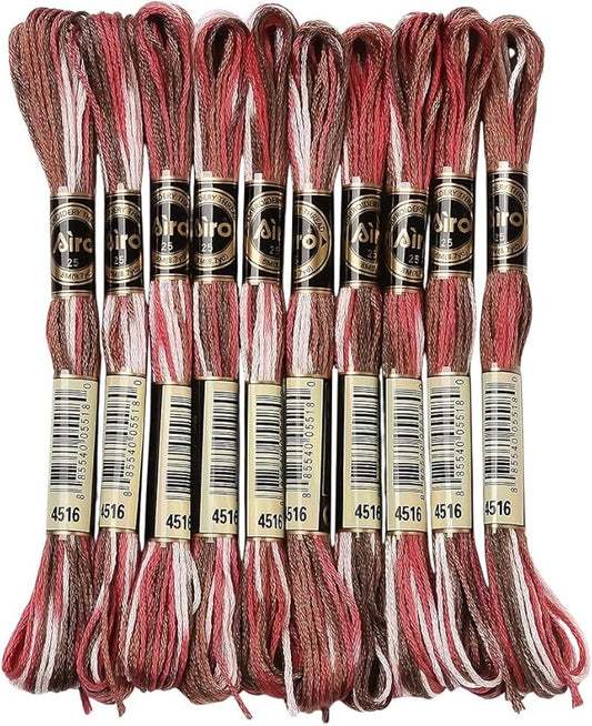 10 Skeins 6 Strands Red Embroidery Floss Threads Bulk Variegated Gradient Cross Stitch Thread Polyester Friendship Bracelets String for Jewelry Making Hand Sewing Knitting Stitching Crafts