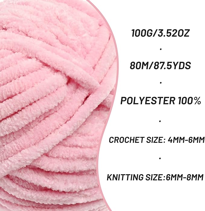 3 Pack Fluffy Chenille Yarn for Crocheting, Chunky Velvet Yarn for Crochet Amigurumi, Baby Yarn for Crocheting Soft Blanket, 262.4yds /10.5 oz Bulky Yarns for Crafts/Hats/Shoes/Socks (3 Peach Pink)