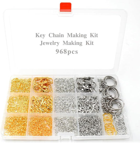 968pcs Jump Rings for Jewelry Making Kit, PEOUWNES Gold & Silver Keychain Rings with Lobster Clasps, DIY Bracelet Necklace Charms Supplies (Multi-Use Craft Set)