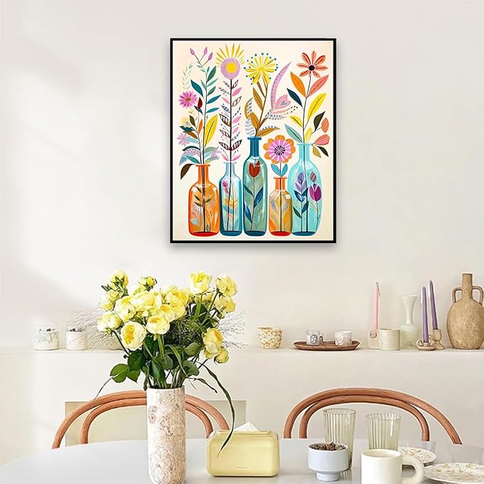 EIBEILI Diamond Art Kits for Adults, Flower 5D Diamond Painting Kits for Beginner DIY Gem Art Full Drill Diamond Dots Crystal Craft Kits for Home Wall Decor Gifts 12x16inch