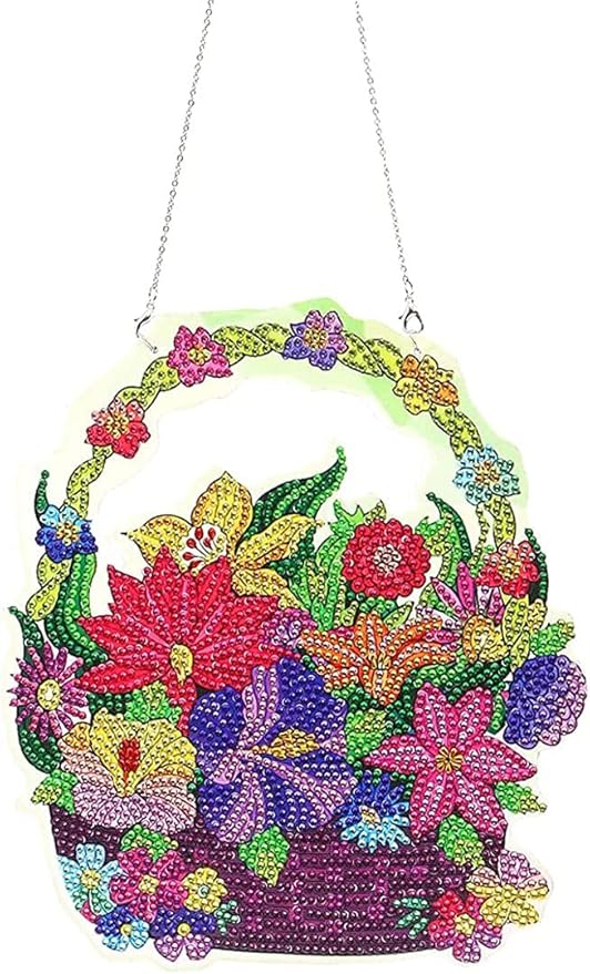 YEESAM ART DIY 5D Rhinestone Painting Christmas Decorations Hanging Kit, Colorful Flowers 20x23cm Rhinestone Art for Wall Door Window Decorations Hanging Mosaic Crafts Ornaments