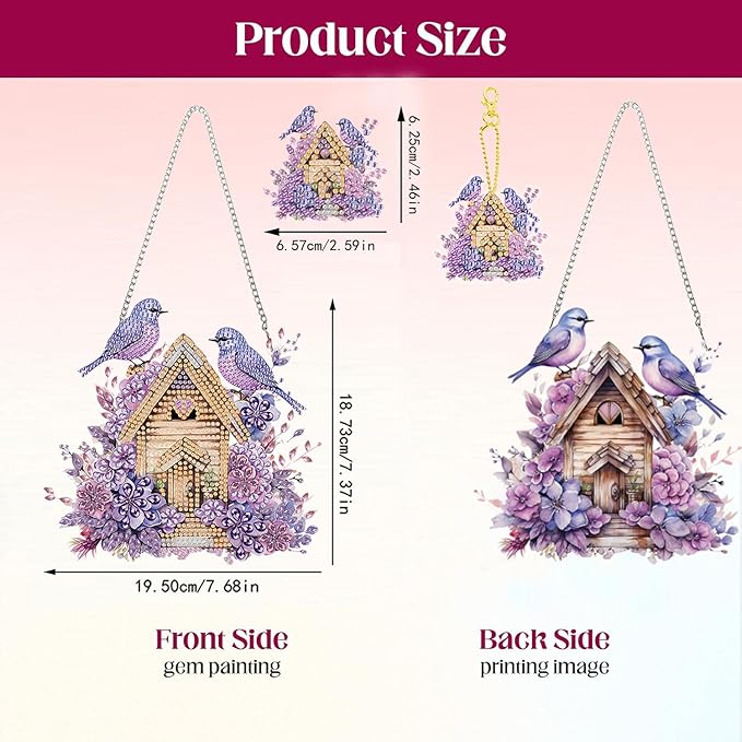 Masendp Purple Bird Diamond Painting Double-Sided Hanging Ornament Set, DIY Irregular Shaped Rhinestone Window Decoration Set, Suitable for Home and Garden Wall Decoration Gifts