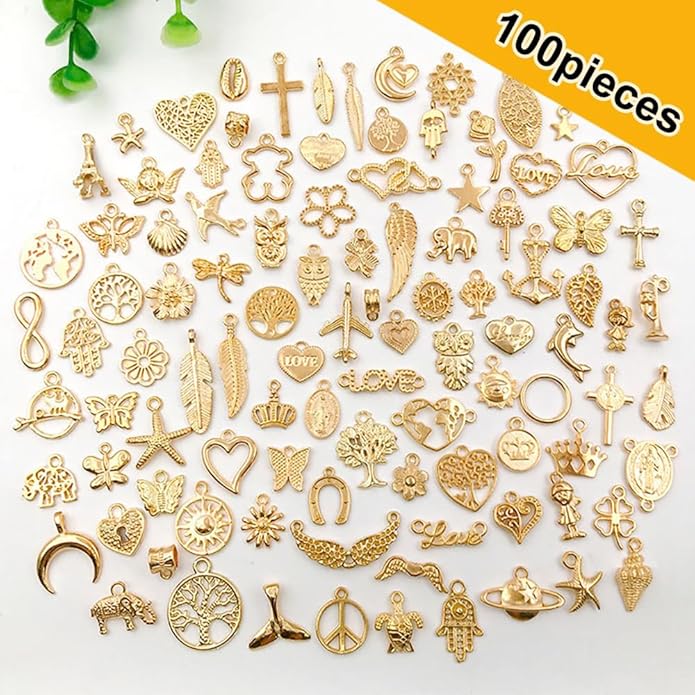 100 Pieces Jewelry Making Charms Pendants for Bracelet Bulk lot Necklace Earrings Keychain Charms Beads DIY Kit Trendy Craft