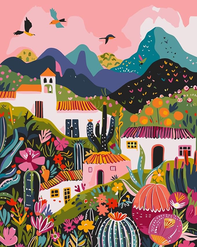 BYGFHLYW Paint by Numbers Kit for Adults Beginners, Wildflower Mountains Landscape Adult Paint by Number Kits On Canvas, DIY Nature Acrylic Oil Painting Kits for Home Wall Decor 16x20Inch