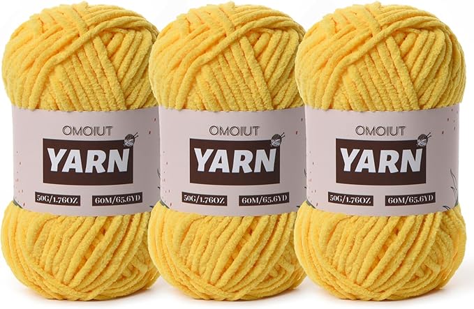3 Packs Plush Chenille Chunky Crochet Yarn - Baby Yarn for Crocheting Soft - Velvet Yarns Knitting for Blankets Crafts - Fluffy Amigurumi Yarns 150g / 196.8yds (3 Golden Yellow)