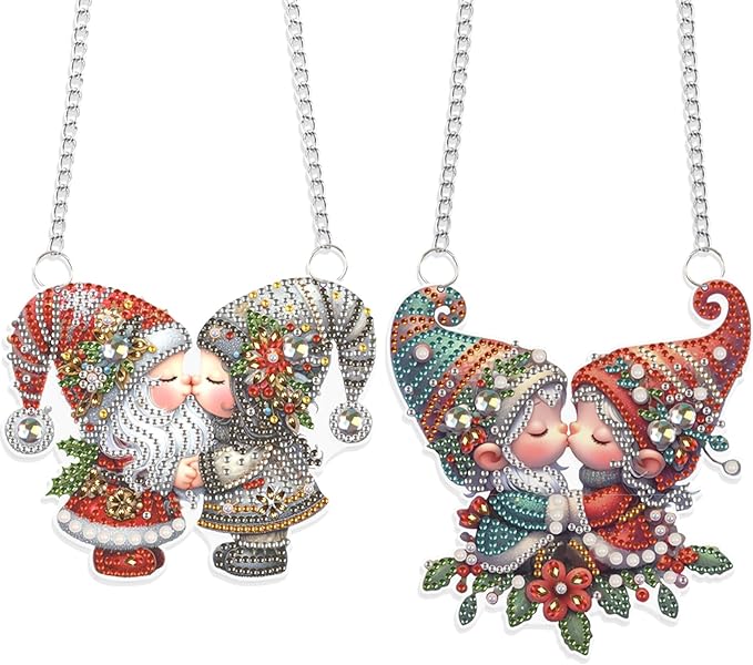 JISHSHAY 2 PCS Diamond Painting Pendant Gnome Dwarf Diamond Art Wind Chimes Special Shaped Crystal Crystal Suncatcher Diamond Art Ornaments Diamond Painting Hanging for Garden Wall Door Window Decor