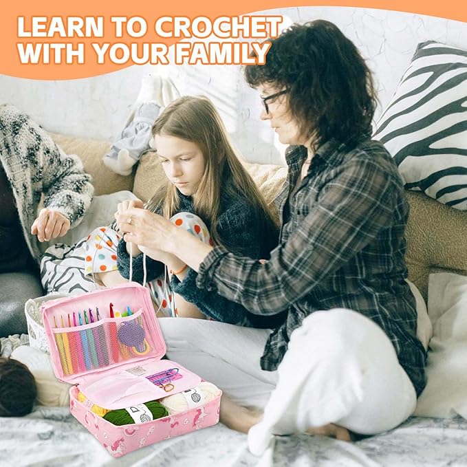 HATINXIA 58pcs Crochet Kit Beginners, Crochet Hook Set with Yarn, Portable Crocheting Kit for Starter, Ergonomic Crochet Needles Tools DIY Knitting Accessories for Experienced Crochet Lovers, Horse