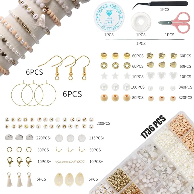 toipinio bracelet making kit jewelry making supplies kit natural stone beads for irregular natural stone with for diy craft-1736 pcs friendship bracelet/necklace/earrings for adults (moonstone)